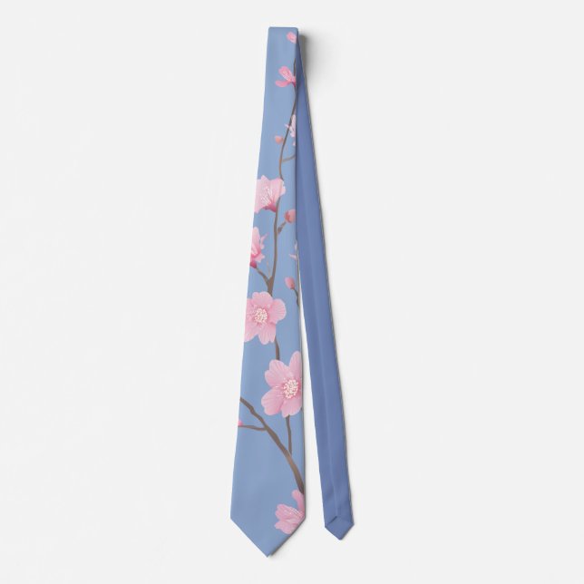 Cravate Cerisiers en fleurs - Bleu de sérénité (Devant)