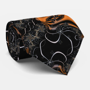 Cravate C'est Halloween   Art fractal noir et orange