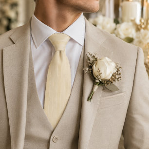 Cravate Champagne Crème Luxueux Rayures Jacquard Côtelées