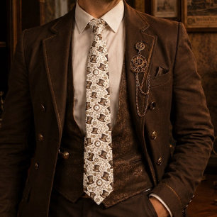 Cravate Chapeau Steampunk Victorien et Motif d'Horlogerie