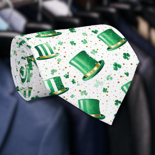 Cravate Chapeaux verts dorés de luxe et trèfles blancs