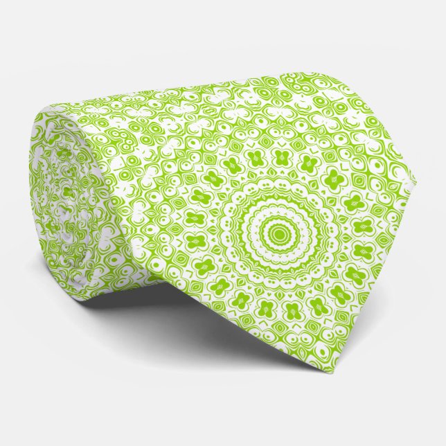 Cravate Chartreuse Green Mandala Motif (Roulé)