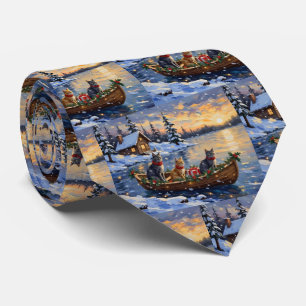 Cravate Chat Bleu Russe Noël Bateau Fêtes