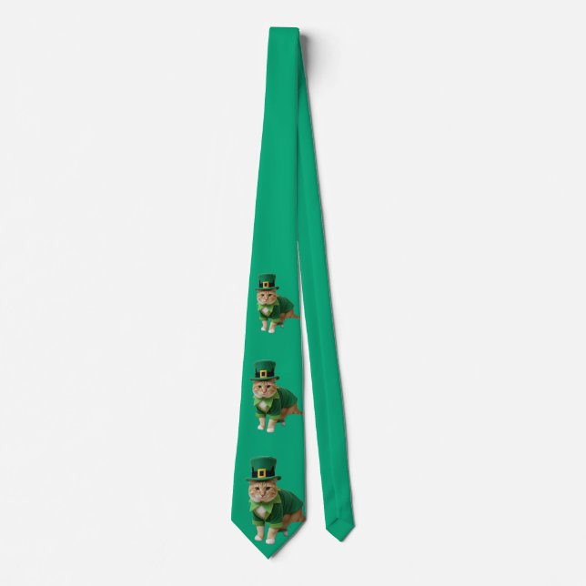 Cravate Chat de la chance de la Saint-Patrick vert  (Devant)