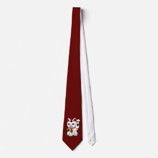 Cravate Chat de Meneki Neko sur rouge foncé