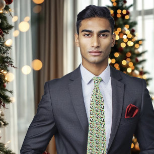 Cravate Chat de Noël noir blanc Tuxedo