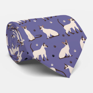 Cravate Chat et pattes de Siamese violet