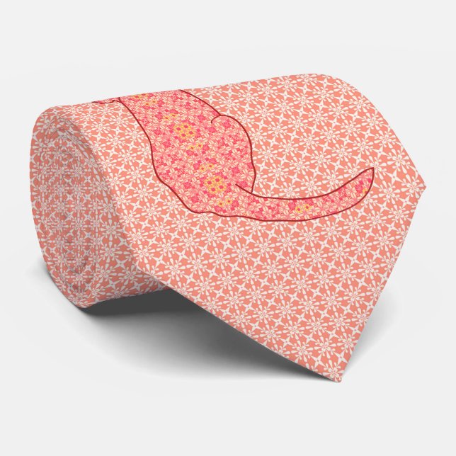 Cravate Chat japonais - batik orange de corail (Roulé)