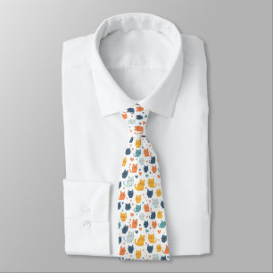 Cravate Chat mignon kawaii bleu jaune orange Motif Amoureu