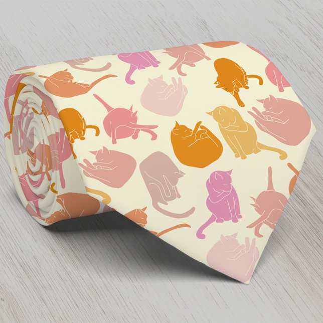 Cravate Chat moderne Motif rose orange (Fun kitty cat pattern pink orange and yellow neck tie for animal lovers)