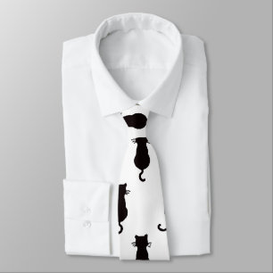 Cravate Chat noir isolé sur le Motif à points Polka blancs
