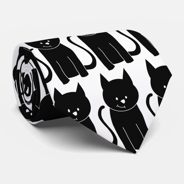 Cravate Chat noir mignon (Roulé)