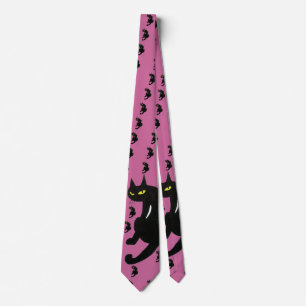 Cravate CHAT NOIR NINJA Dessin noir rose