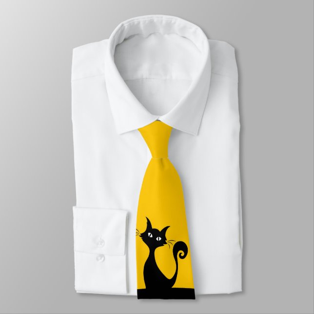 Cravate Chat noir sur le sport Jaune Hommes (Attaché)
