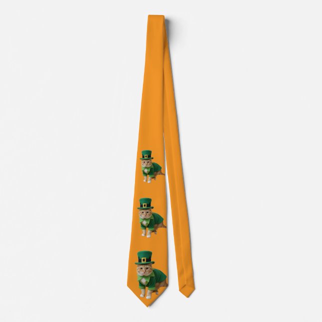 Cravate Chat orange de la Saint-Patrick  (Devant)