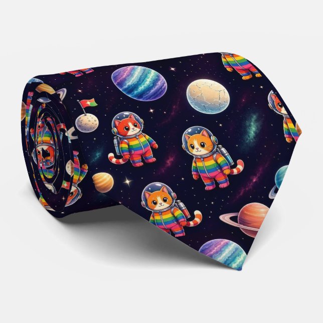 Cravate Chats de l'espace Planètes Intergalactiques Systèm (Roulé)