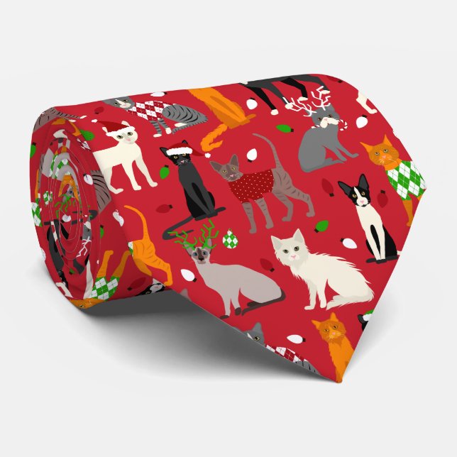 Cravate Chats de Noël (Roulé)