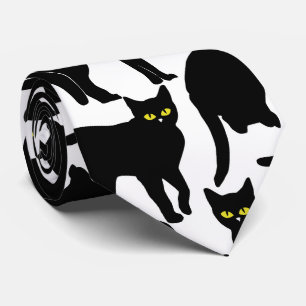Cravate Chats Noirs sur Fond Blanc