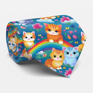 Cravate Chats sur des arcs-en-ciel mignons et colorés