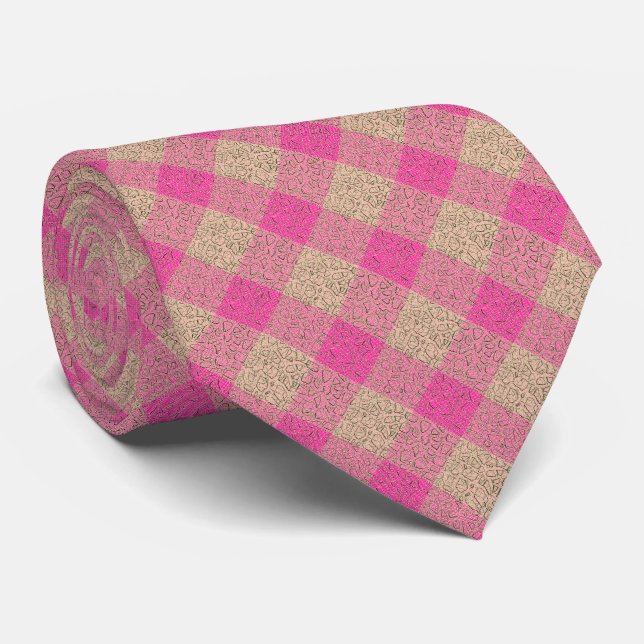 Cravate Chaud Magenta et Gold Checkers (Roulé)