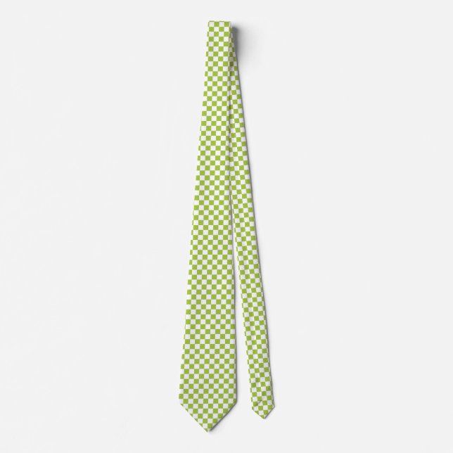 Cravate Checkered Apple Green and White (Devant)