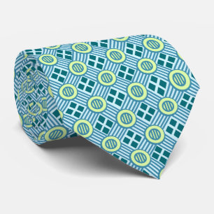 Cravate Chemin de fer Géométrique Plaid Aqua à deux côtés