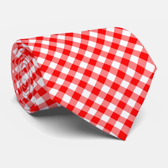 Cravate Chèques En vichy diagonales rouge et blanc de gran (Roulé)