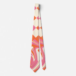 Cravate Chèques et tourbillons - rose, orange et crème