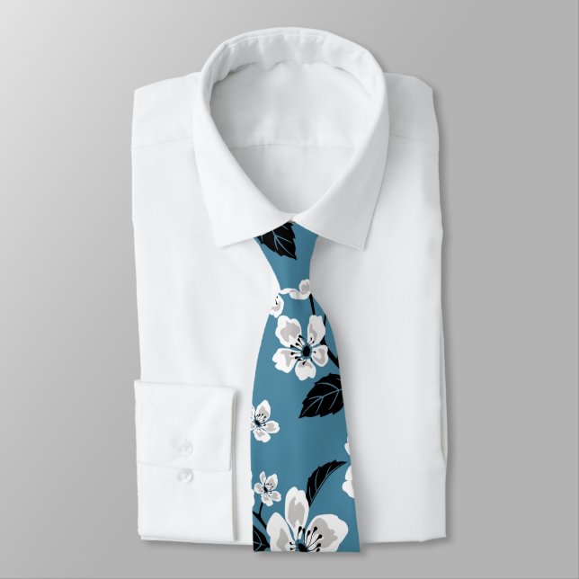 CRAVATE CHERRY BLOSSOM - SAKURA (BLEU FUMEUR) (Attaché)