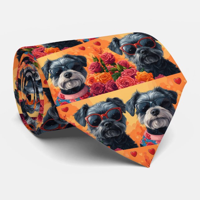 Cravate Chesapeake Bay Terrier Heart Roses Saint-Valentin (Roulé)