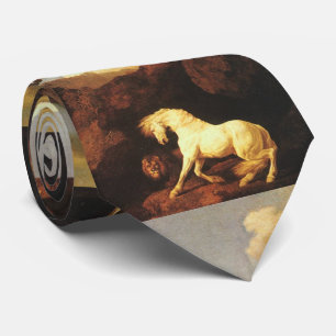 Cravate Cheval blanc effrayé par un lion