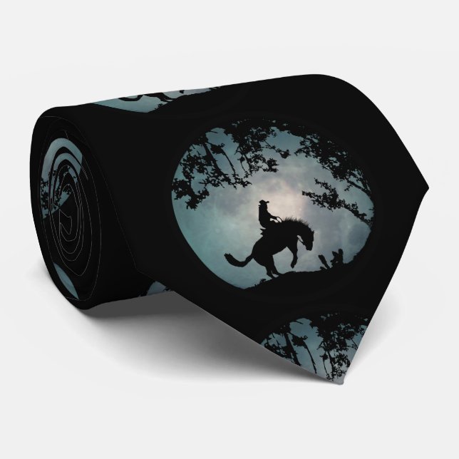 Cravate Cheval Bucking et Cowboy Pleine lune (Roulé)
