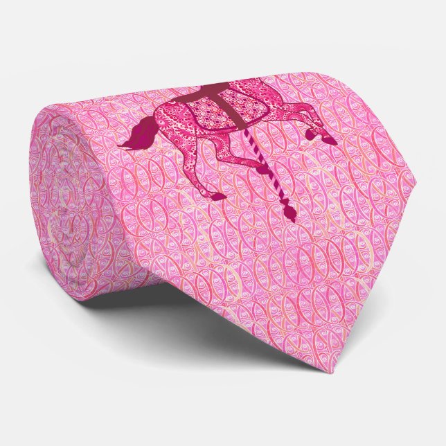 Cravate Cheval de carrousel - rose de fuchsia (Roulé)