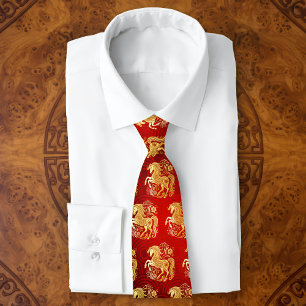 Cravate Cheval Papier D'or Rouge Nouvel An Lunaire Chinois