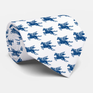 Cravate Cheval volant - Indigo Style bleu & blanc sur blan