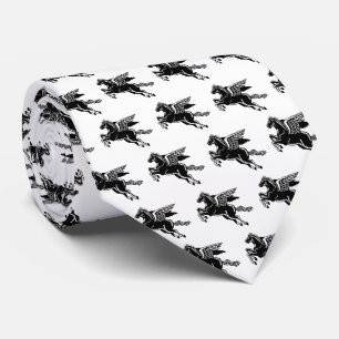 Cravate Cheval volant - noir et blanc sur blanc