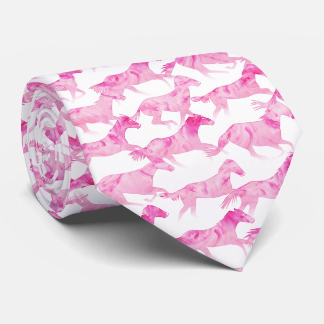 Cravate Chevaux d'aquarelle rose (Roulé)