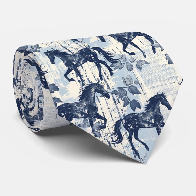 Cravate Chevaux de Toile Bleu foncé (Roulé)