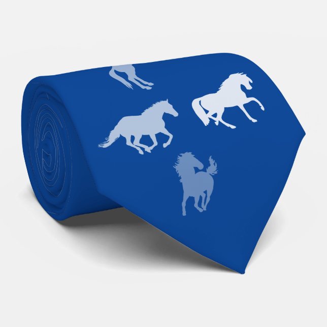 Cravate Chevaux Silhouette | Bleu profond (Roulé)