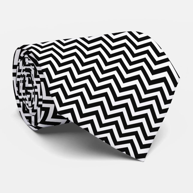 Cravate Chevron de taille moyenne noire et blanche (Roulé)