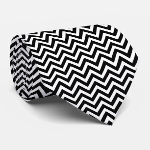 Cravate Chevron horizontal noir et blanc de taille moyenne