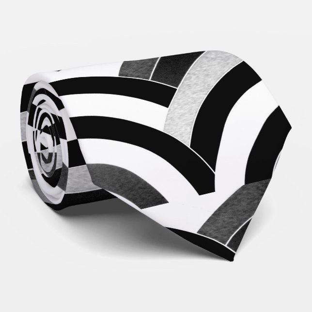 Cravate chevron noir/par blanc incurvé moderne sophistiqué (Roulé)