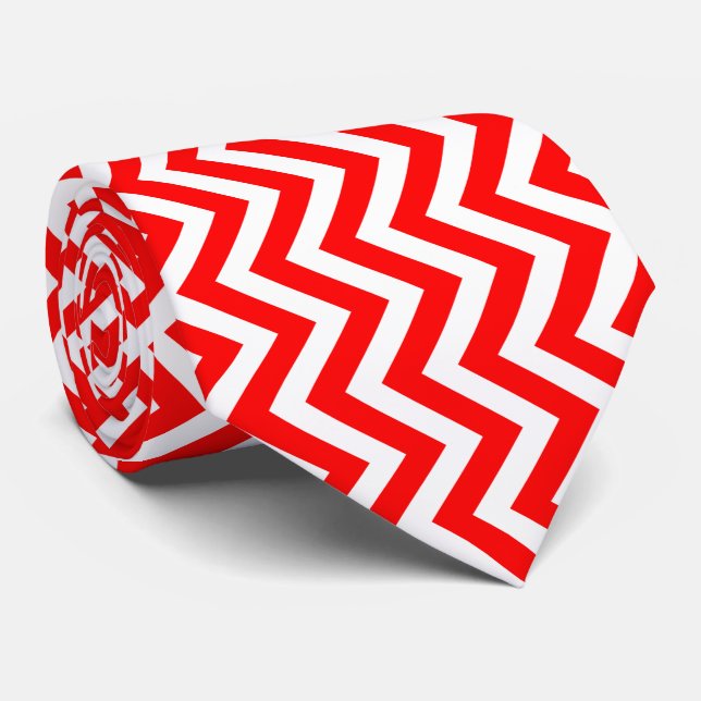 Cravate Chevron vertical grand format rouge et blanc (Roulé)