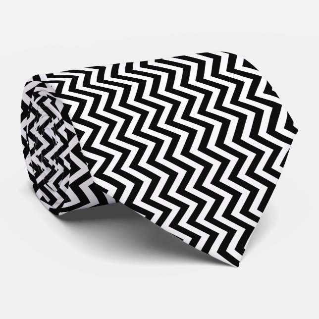 Cravate Chevron vertical noir et blanc moyen (Roulé)