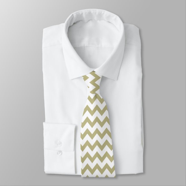 Cravate Chevron Zig Zag Motif Sage Vert Blanc Chic (Attaché)