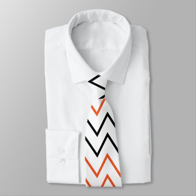 Cravate Chevron Zigzag Orange Noir (Attaché)
