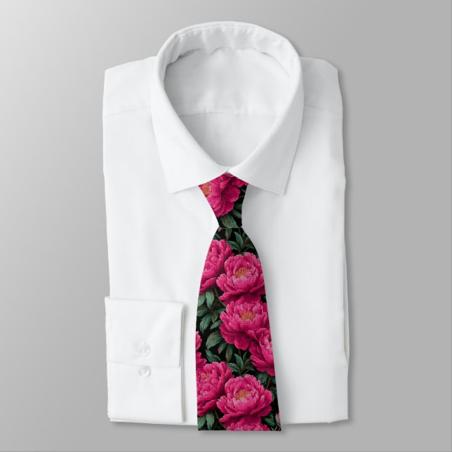 Cravate Chic Christmas Gift For Men Peonies Floral (Attaché)