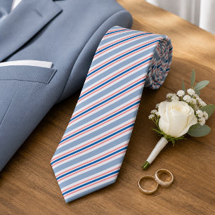 Cravate Chic Classic Blue Gray Blush Pink Stripes Pattern