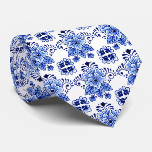 Cravate Chic Classique Hollandais Delft Blue Floral Art Mo
