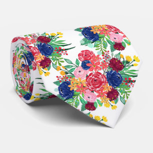 Cravate Chic Fleurs de couleur boho de la marine bleu et r